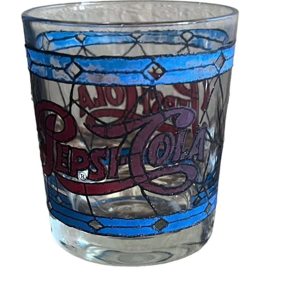 Set of 3 vintage pepsi 1970s Tiffany style stain glass glasses